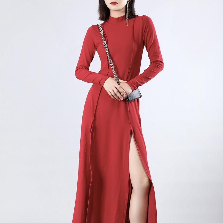 Women Split High Neck Irregular Fall Dresses