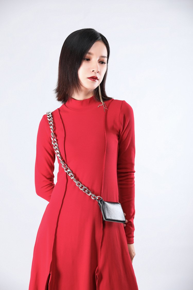 Women Split High Neck Irregular Fall Dresses