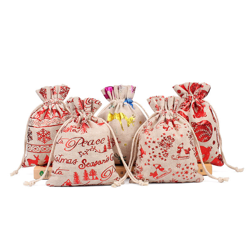Christmas Linen String Closure Storage Bags 50pcs/Set