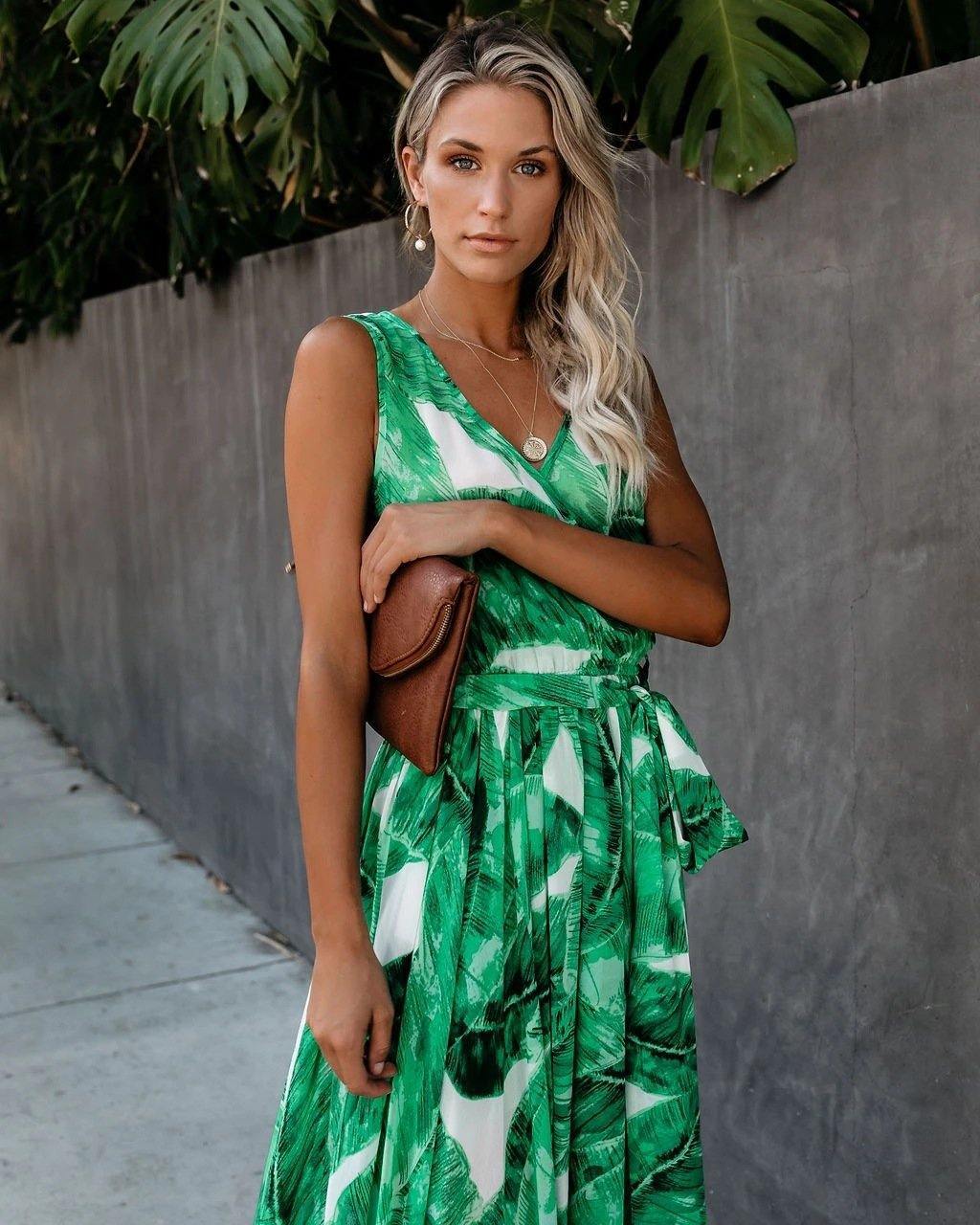 Green Sexy Women Sleeveless Long Maxi Dresses-STYLEGOING