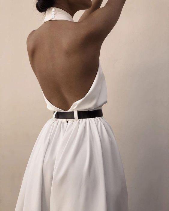 White Sexy Halter Sleevess Backless Jumpsuits-STYLEGOING