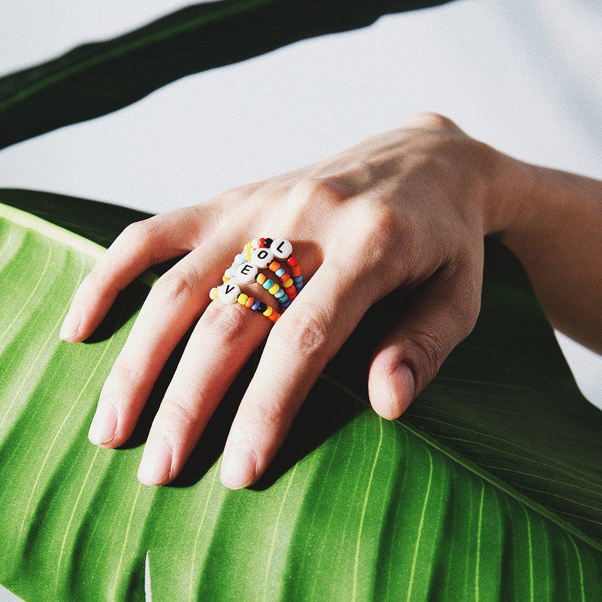 Ethnic Colorful Letter LOVE Beads Design Rings Set
