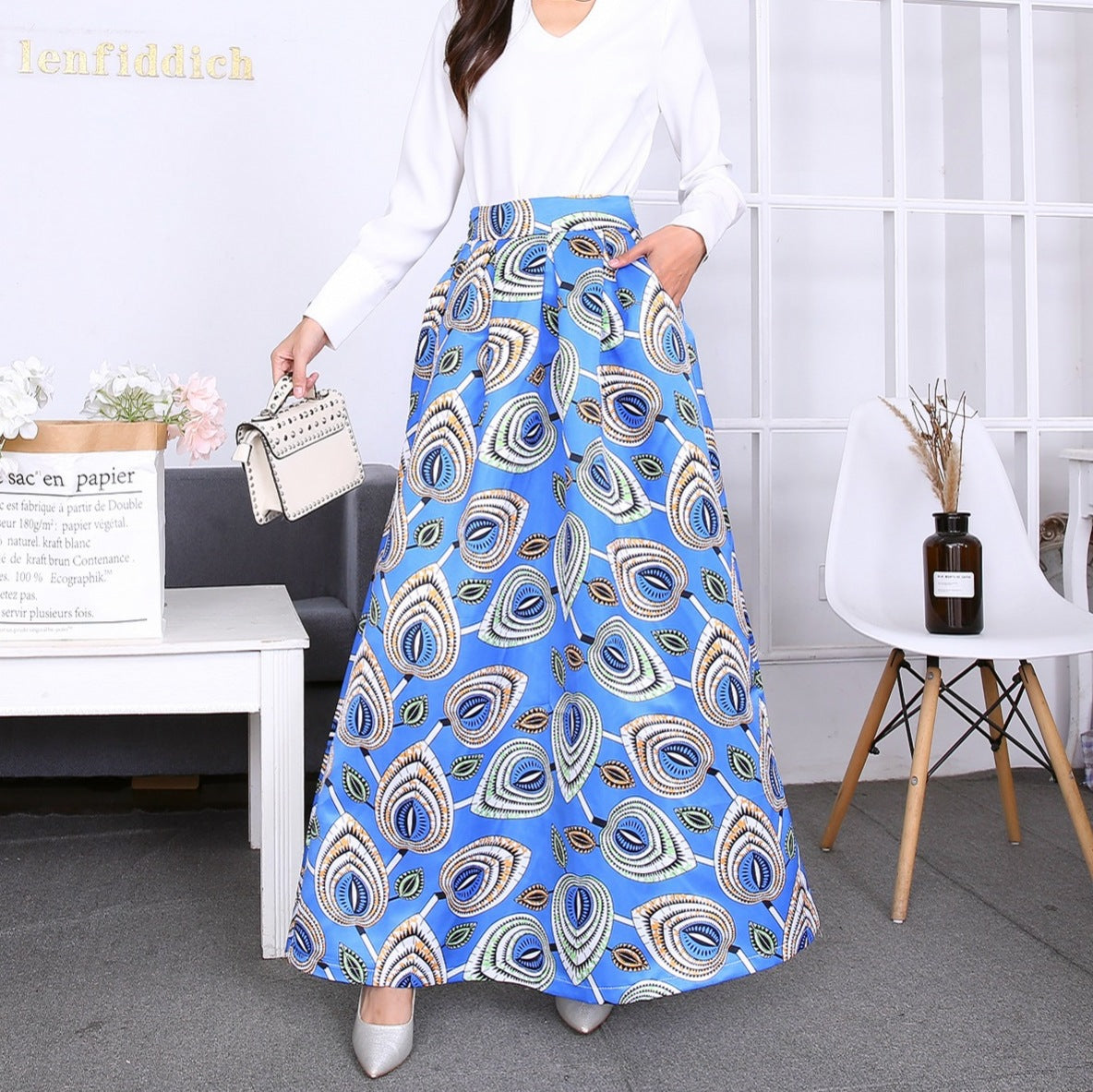 Vintage Floral Print Long Skirts for Women