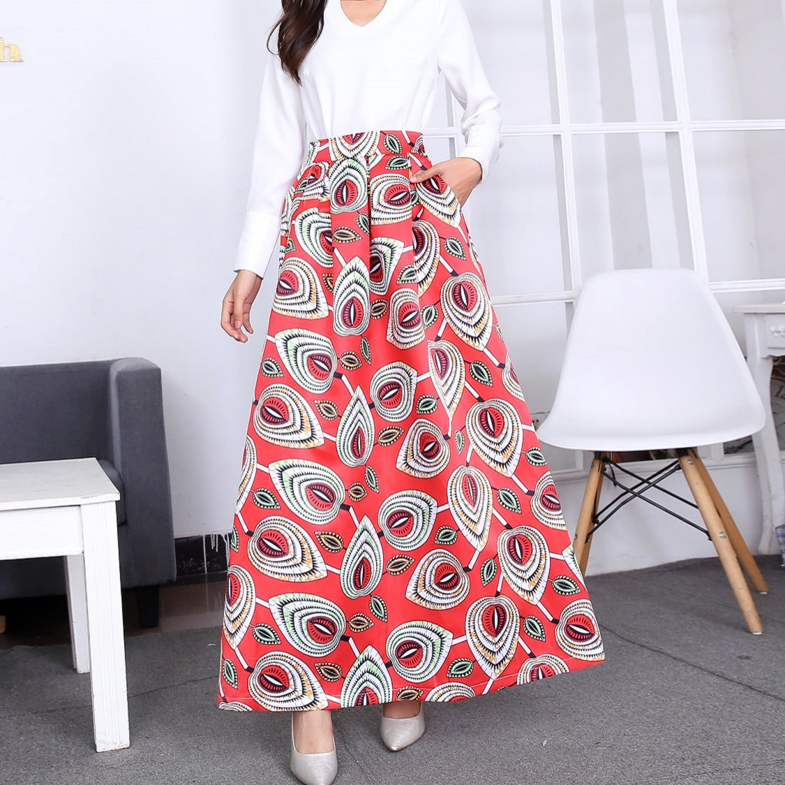 Vintage Floral Print Long Skirts for Women