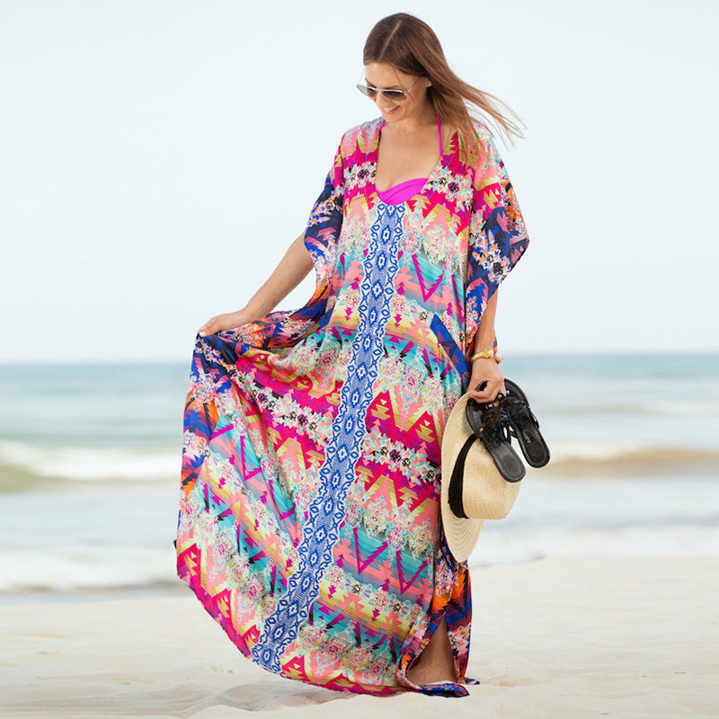 Summer Chiffon Floral Print  Beach Bikini Cover Ups