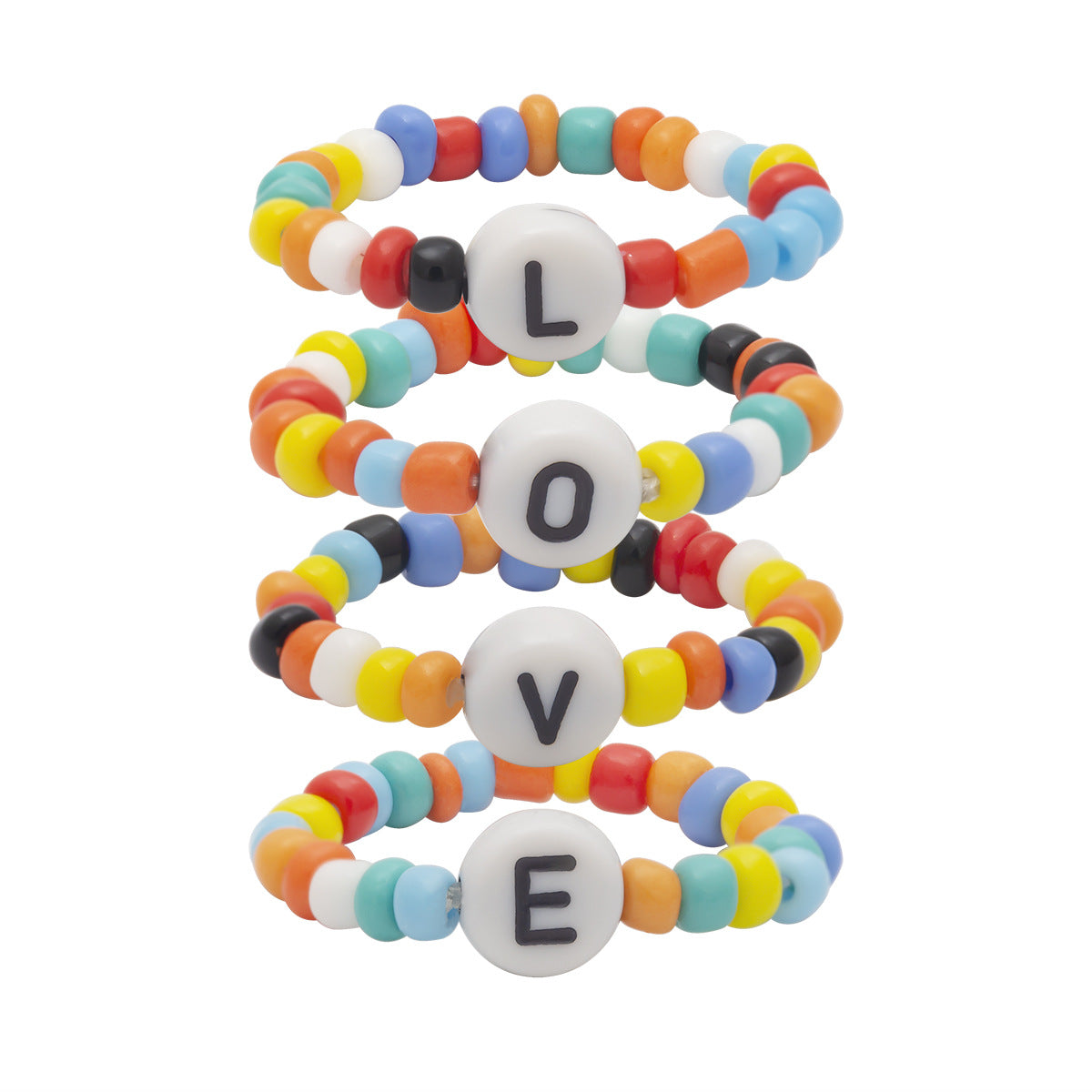 Ethnic Colorful Letter LOVE Beads Design Rings Set