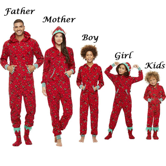 Christmas Parent-Child Hoodies Jumpsuits Pajamas