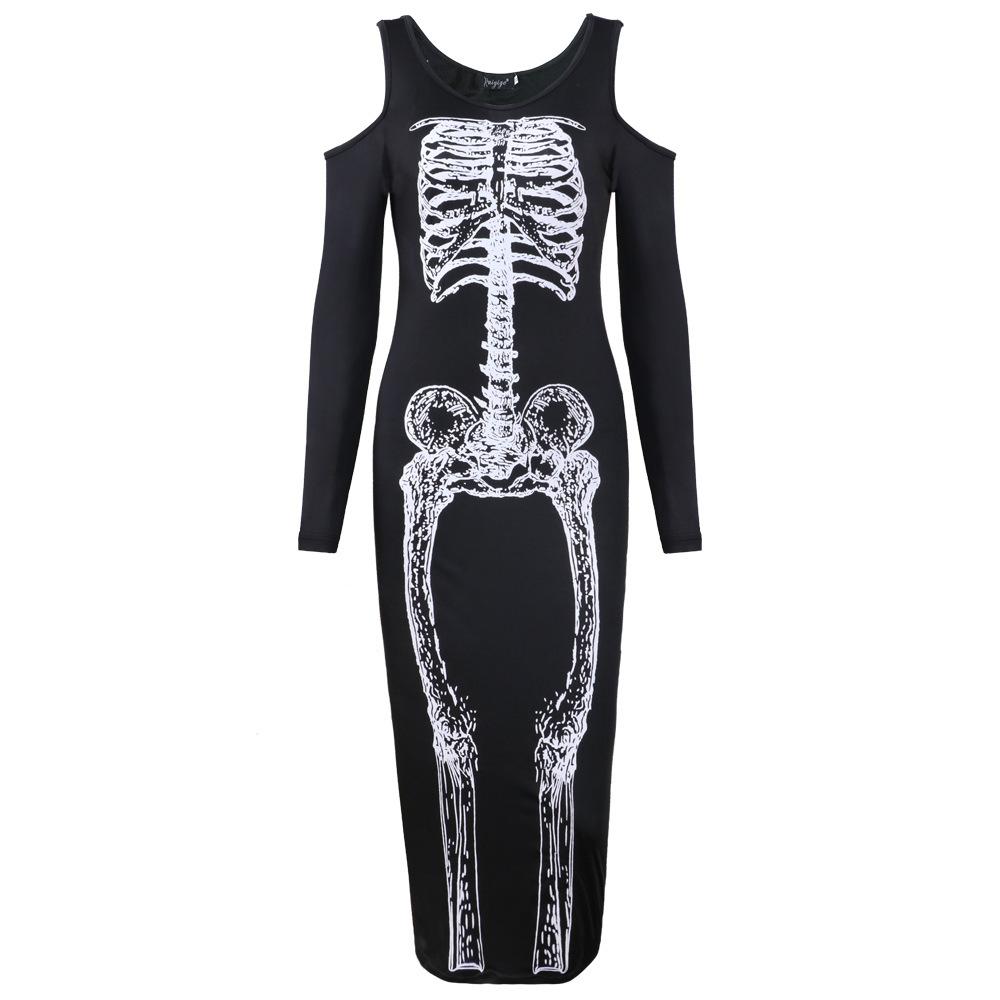 Halloween Skeleton Sexy Women Long Dresses-STYLEGOING
