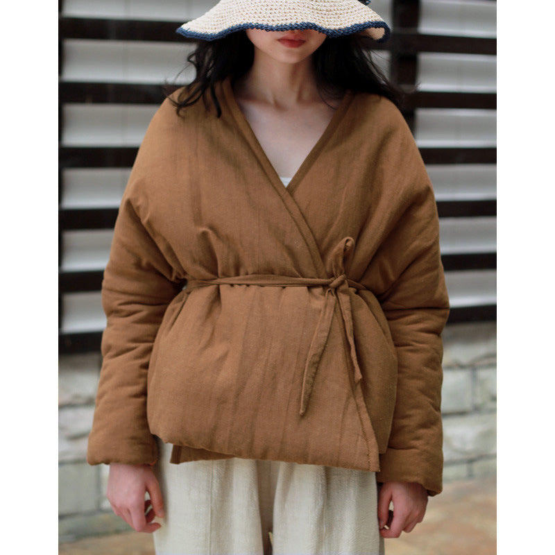 Winter Vintage Linen Warm Short Overcoats