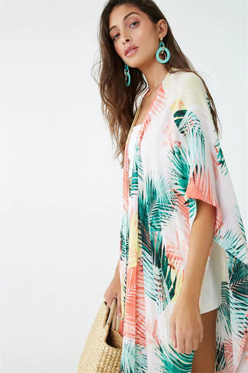 Colorful Leaf Design Summer Holiday Kimono Cover Ups