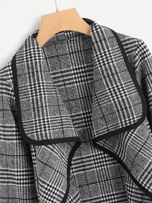 Women Plaid Turnover Collar Woolen Overcoat