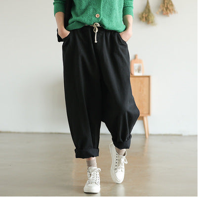 Casual Linen Elastic Waist Harem Pants for Women