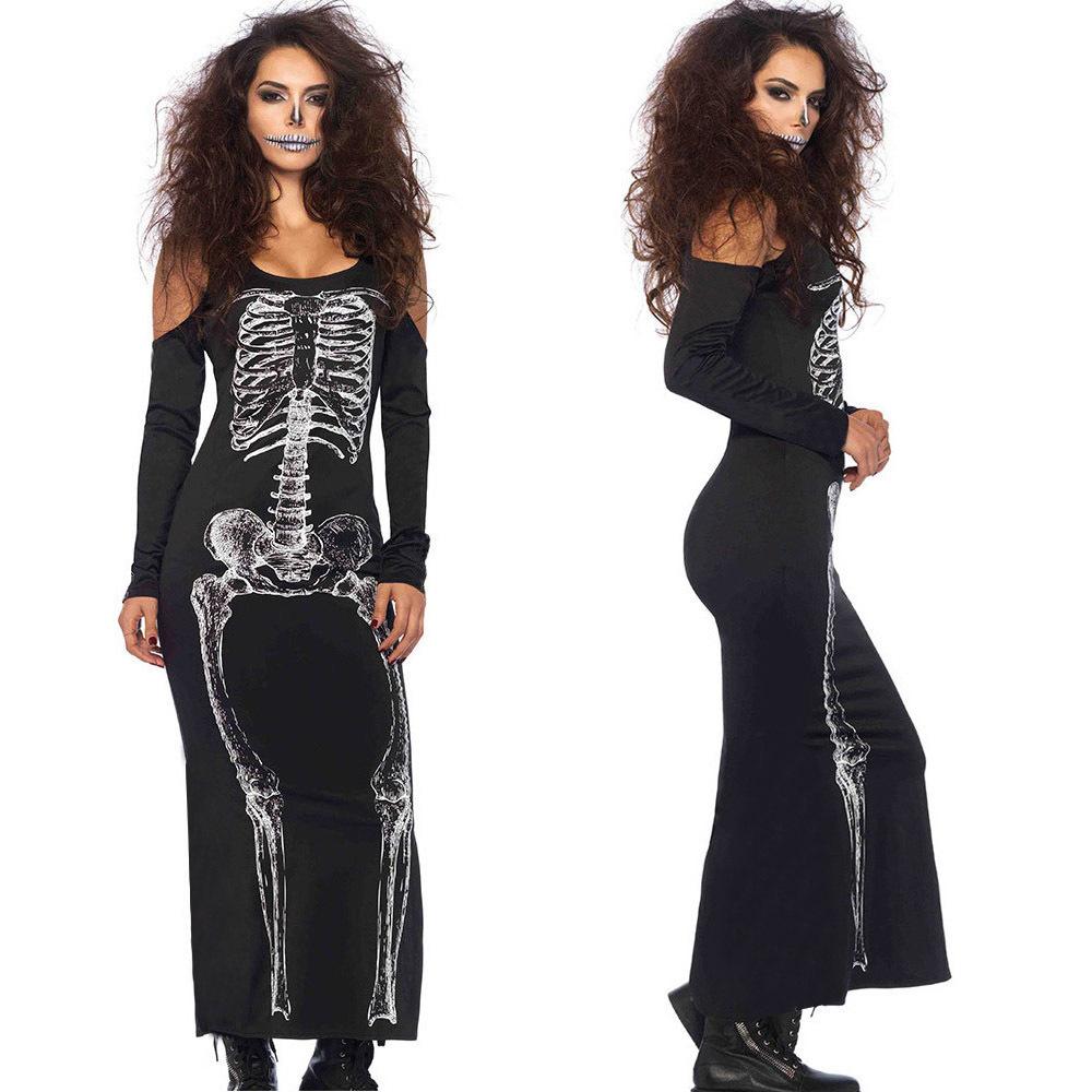 Halloween Skeleton Sexy Women Long Dresses-STYLEGOING