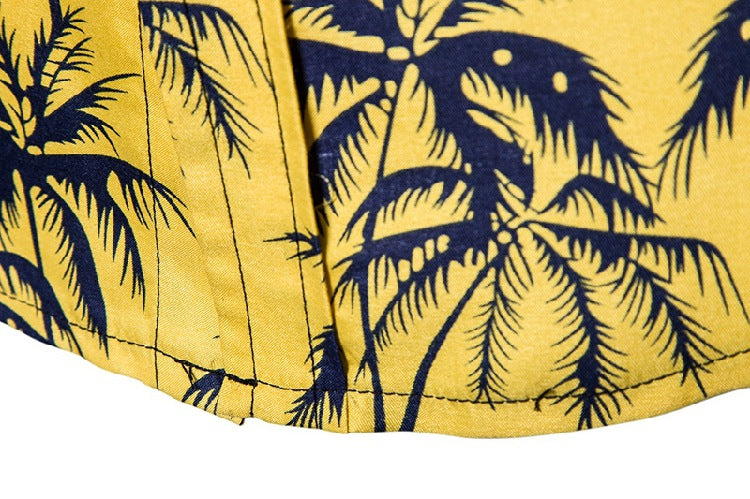 Casual Yellow Leaf Print Summer Long Sleeves Shirts for Men