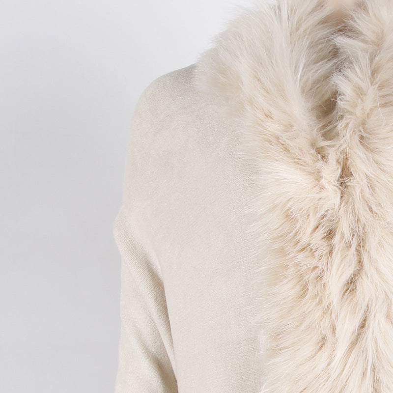 Women Winter Tassels Fur Collar Cardigan Overcoat