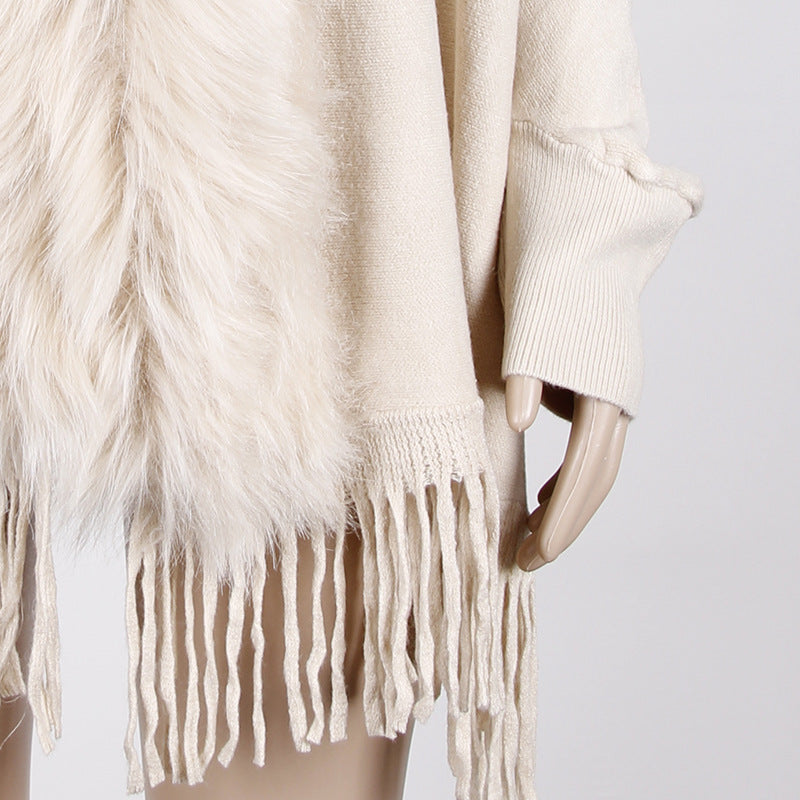 Women Winter Tassels Fur Collar Cardigan Overcoat