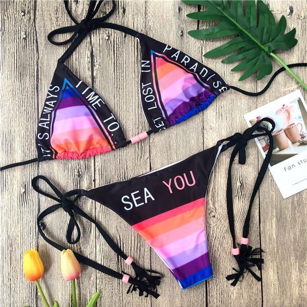Women Summer Letter Print Beach Bikini Swimwear-STYLEGOING