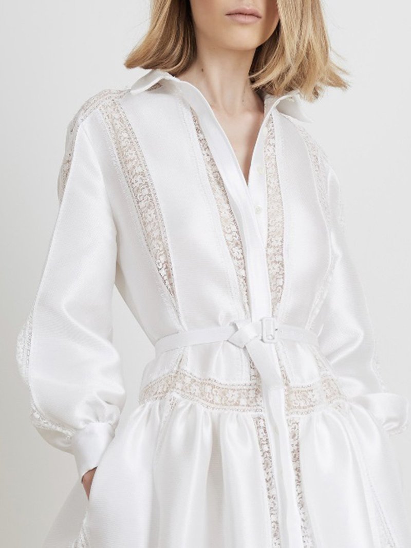 White New Sexy Deep V Neck Long Dresses-STYLEGOING