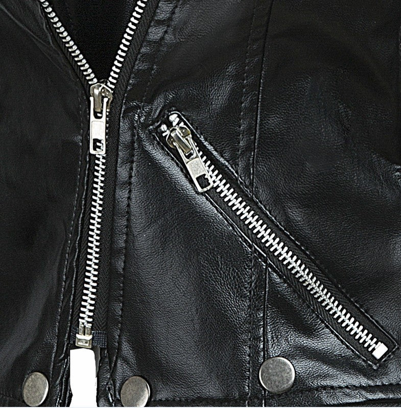 Black PU Leather Zipper Jacket Coat for Women