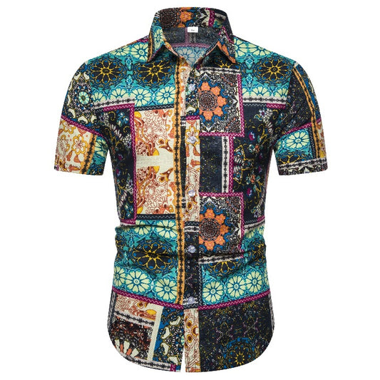 Ethnic Print Men's Summer Beach Short Sleeves Shirts