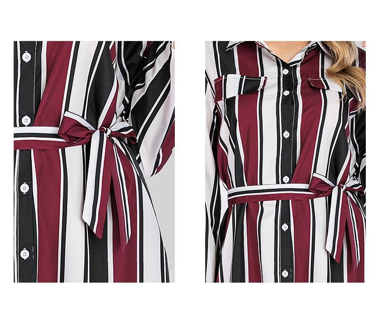Fashion Turnover Collar Striped Split Long Sleeves Dresses-STYLEGOING