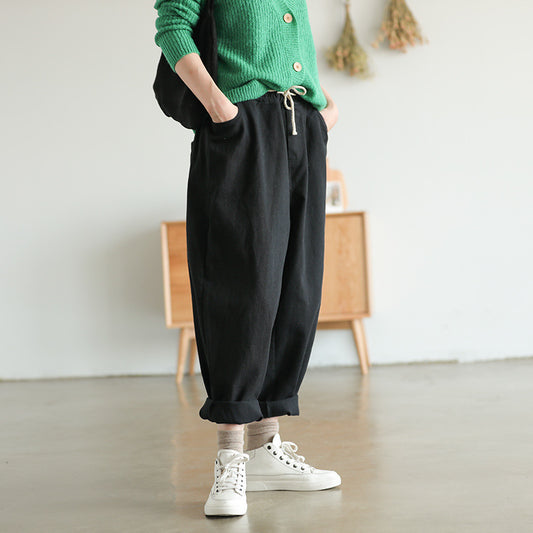 Casual Linen Elastic Waist Harem Pants for Women