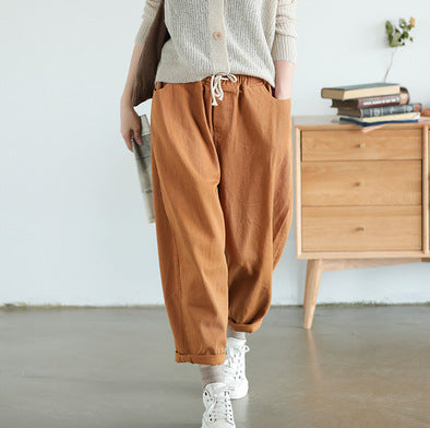 Casual Linen Elastic Waist Harem Pants for Women