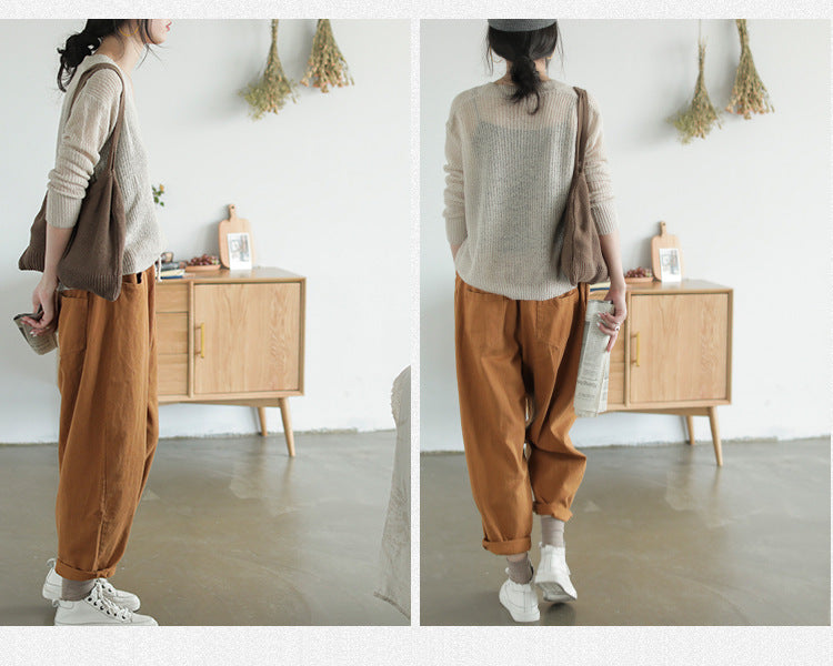 Casual Linen Elastic Waist Harem Pants for Women