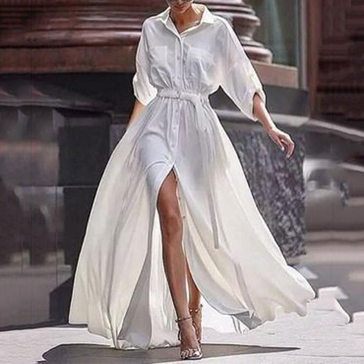 White Fashion Long Sleeves Fairy Long Maxi Dresses-STYLEGOING