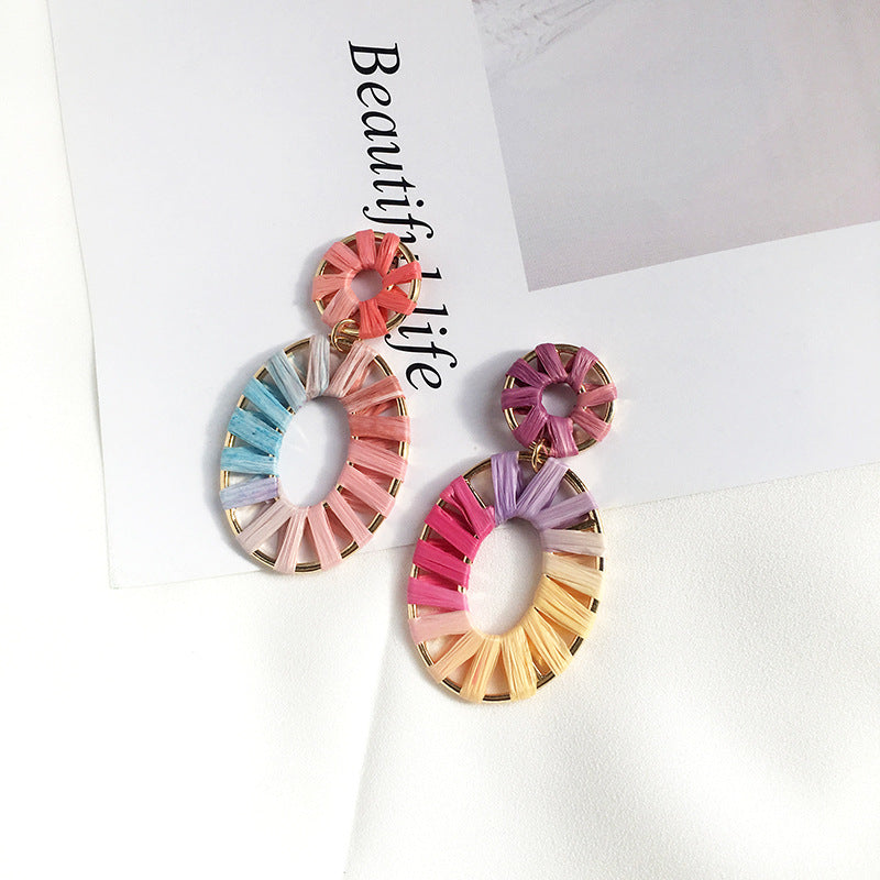 Colorful Raffia Geometry Bohemian Rings