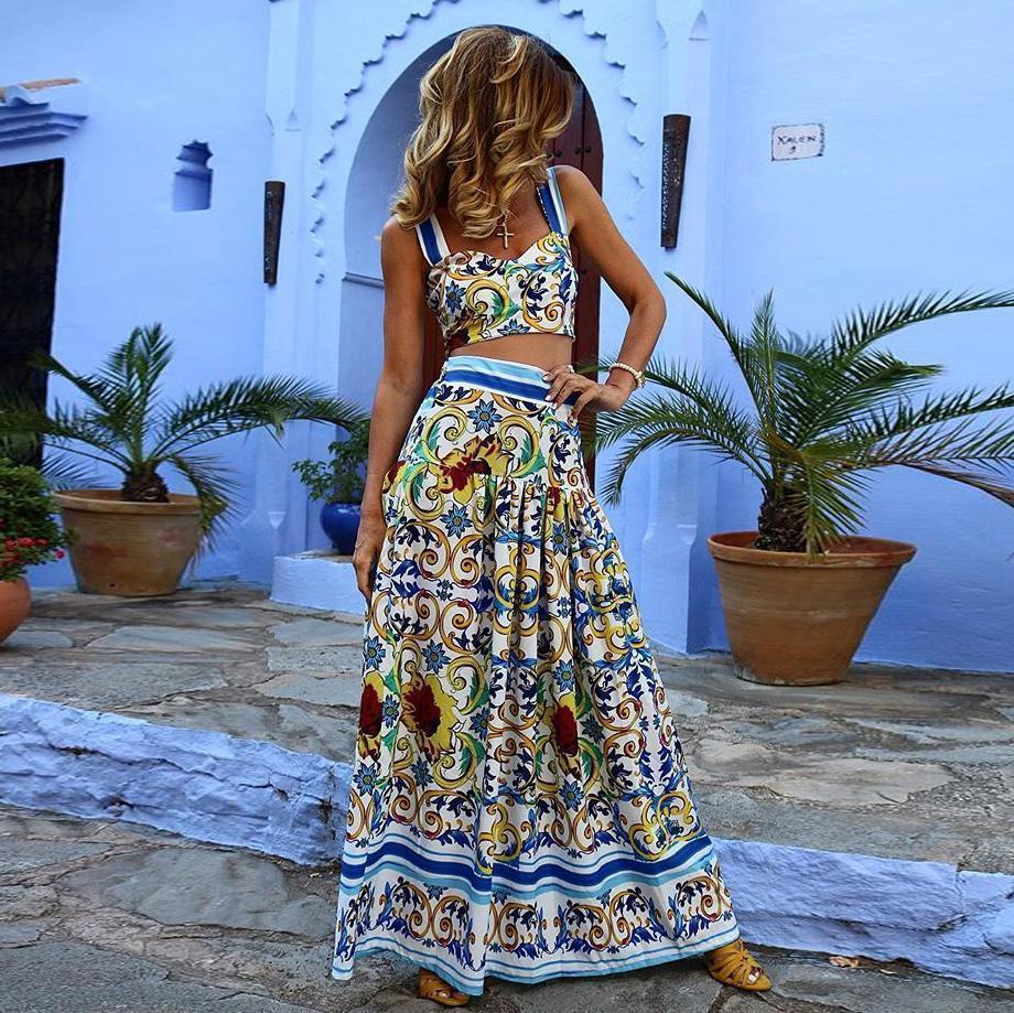 Sexy Floral Print 2 Boho Pcs Dresses Suits-STYLEGOING