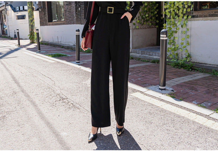 Black Office Lady Blazer Style Jumpsuits