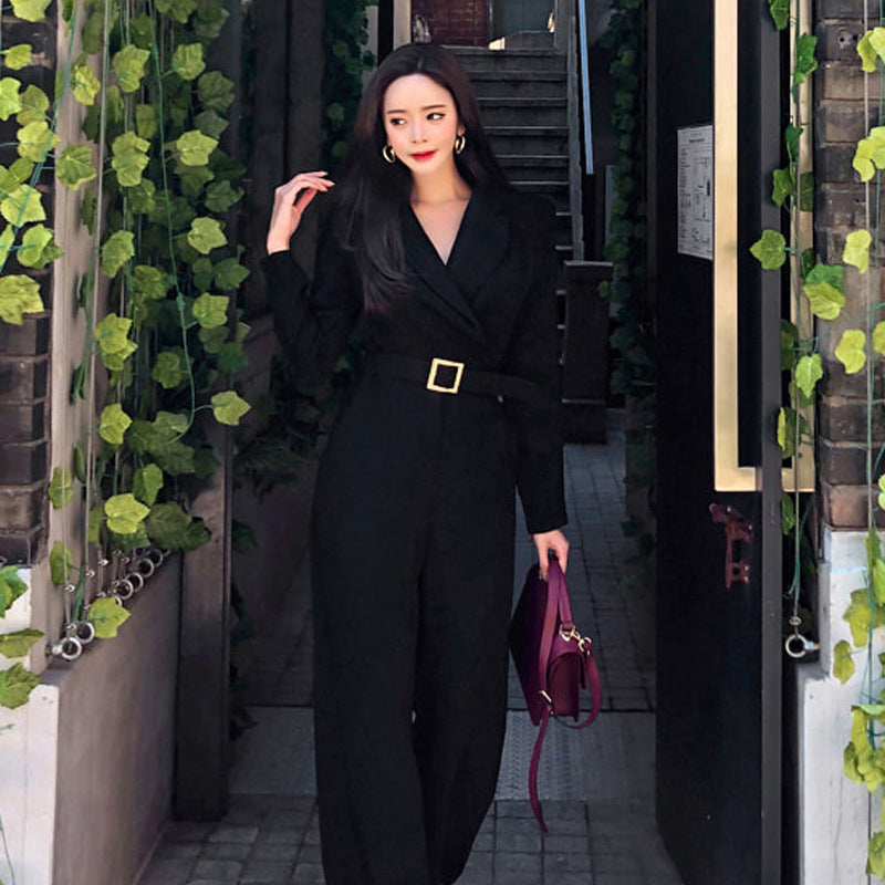 Black Office Lady Blazer Style Jumpsuits