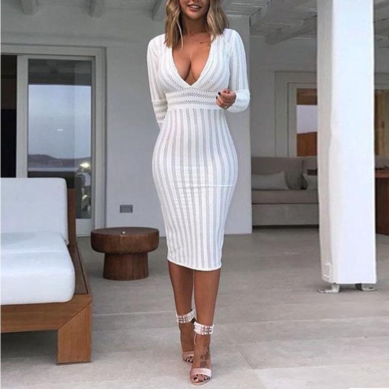 Sexy Long Sleeves V Neck Dresses-STYLEGOING