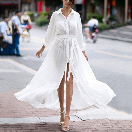 White Fashion Long Sleeves Fairy Long Maxi Dresses-STYLEGOING