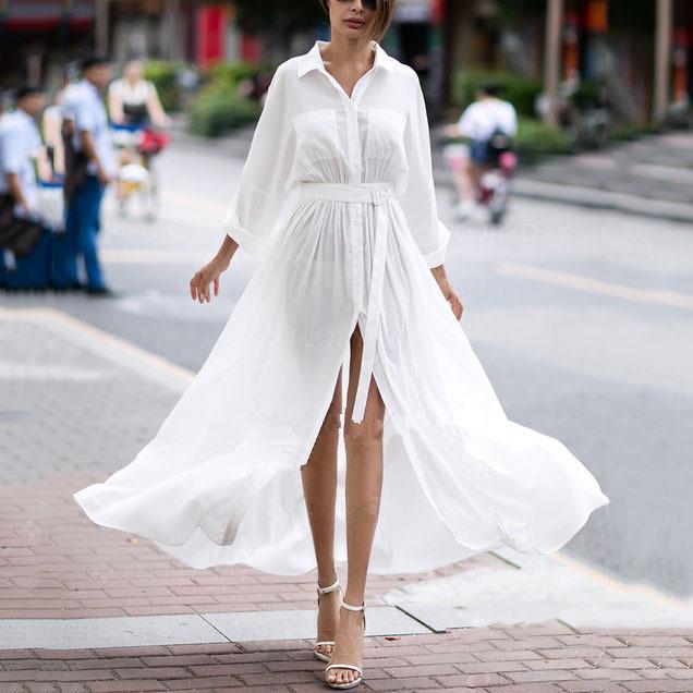 White Fashion Long Sleeves Fairy Long Maxi Dresses-STYLEGOING