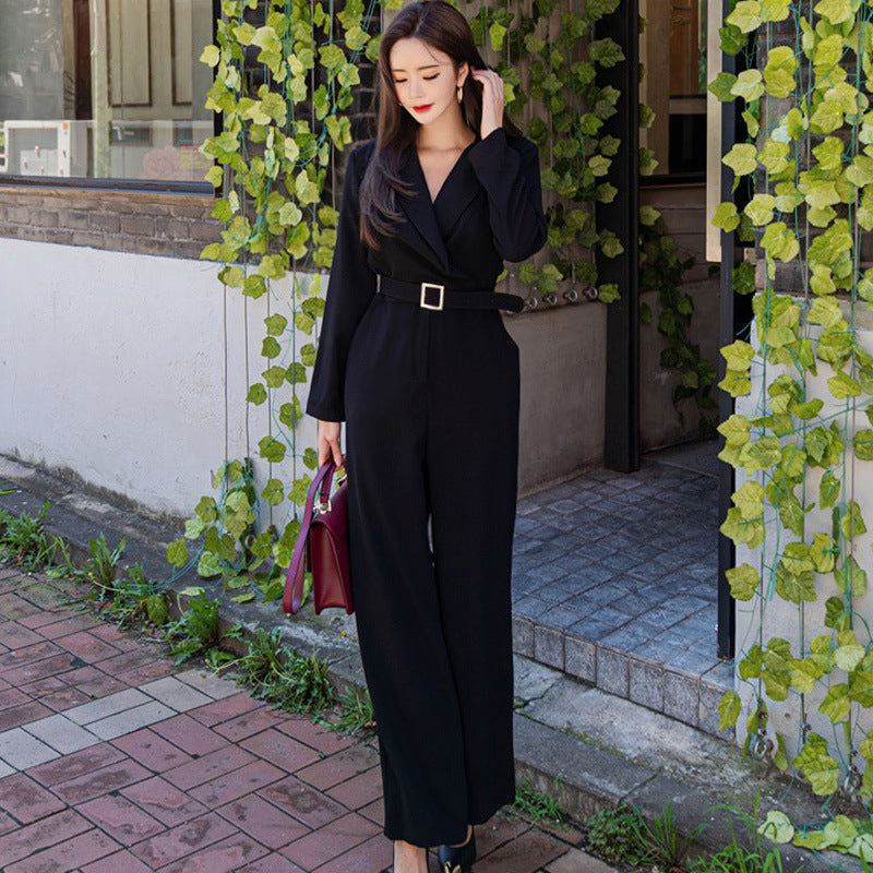 Black Office Lady Blazer Style Jumpsuits