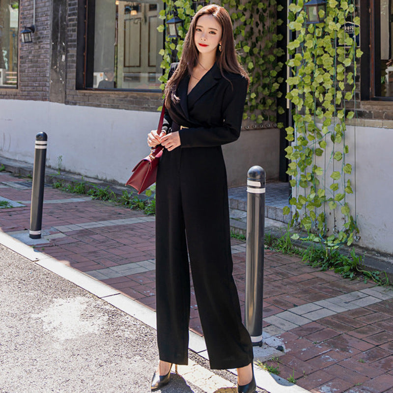 Black Office Lady Blazer Style Jumpsuits