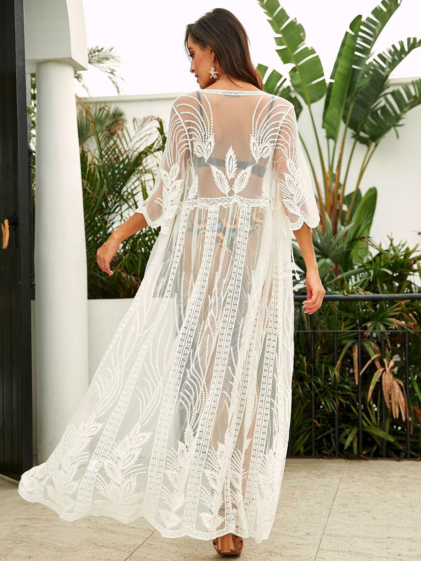 Sexy Embroidery Beach Summer Long Cover Ups-STYLEGOING