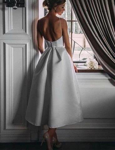 White Sexy Backless Midi Length Dresses-STYLEGOING