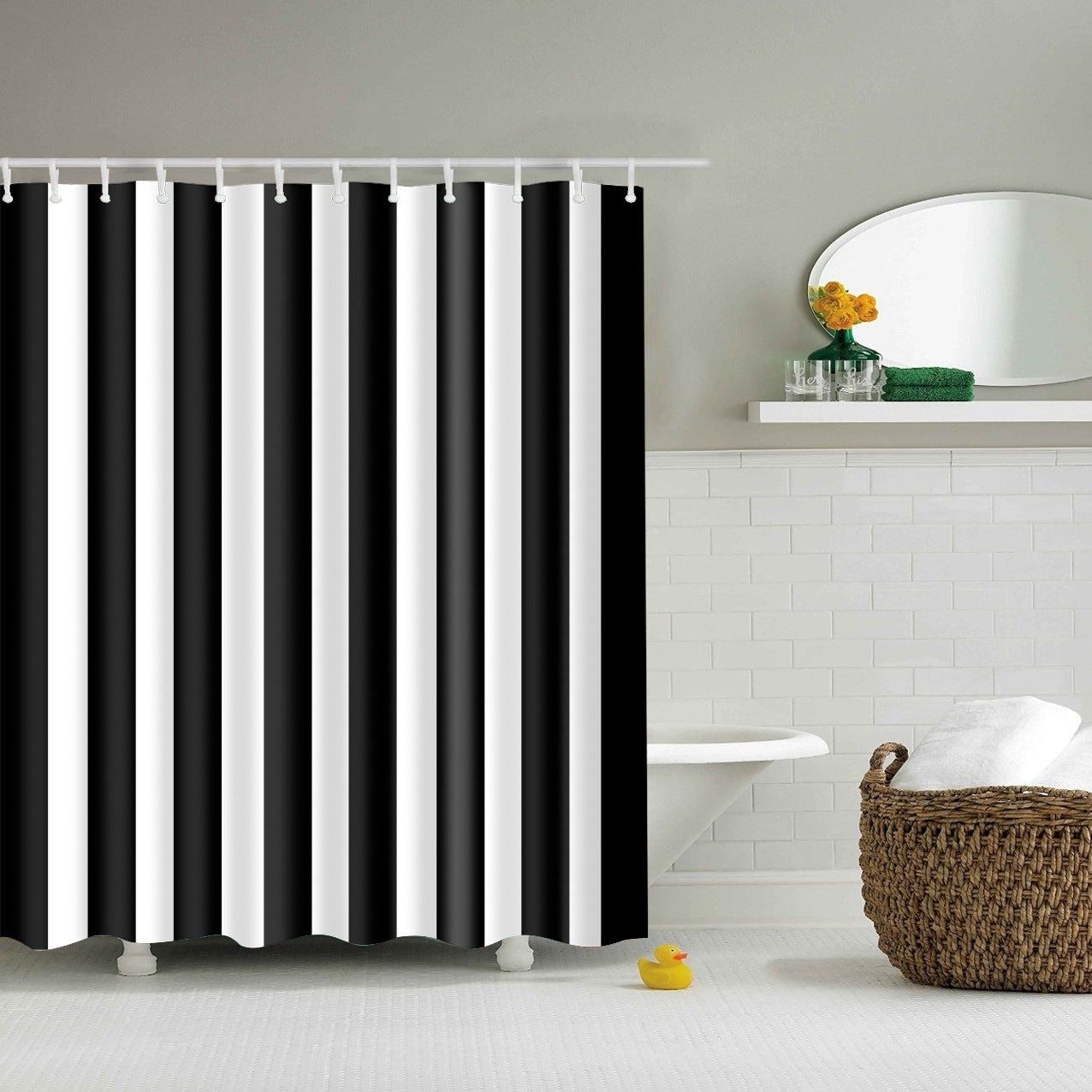Black and White Striped Bathroom Fabric Shower Curtain-STYLEGOING