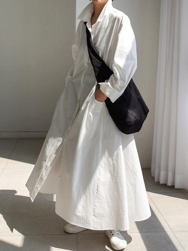 Urban White Lapel Long Shirt Dress-STYLEGOING