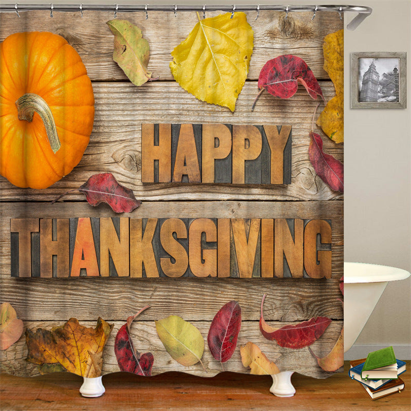 Happy Thanksgiving Pumpkin Print Fabric Shower Curtains-STYLEGOING