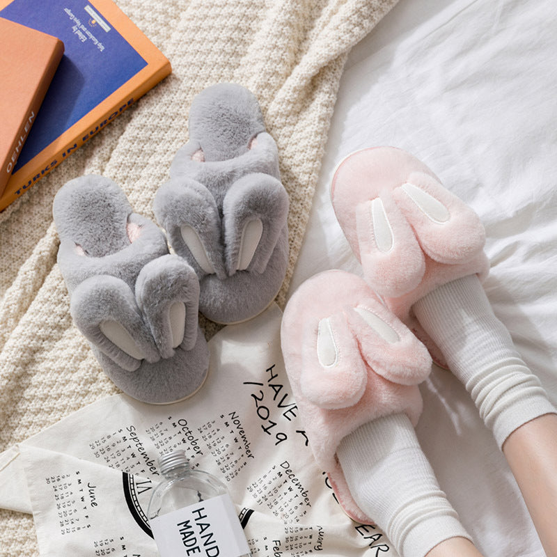 Lovely Rabbit Ear Winter Plush Slippers for Women