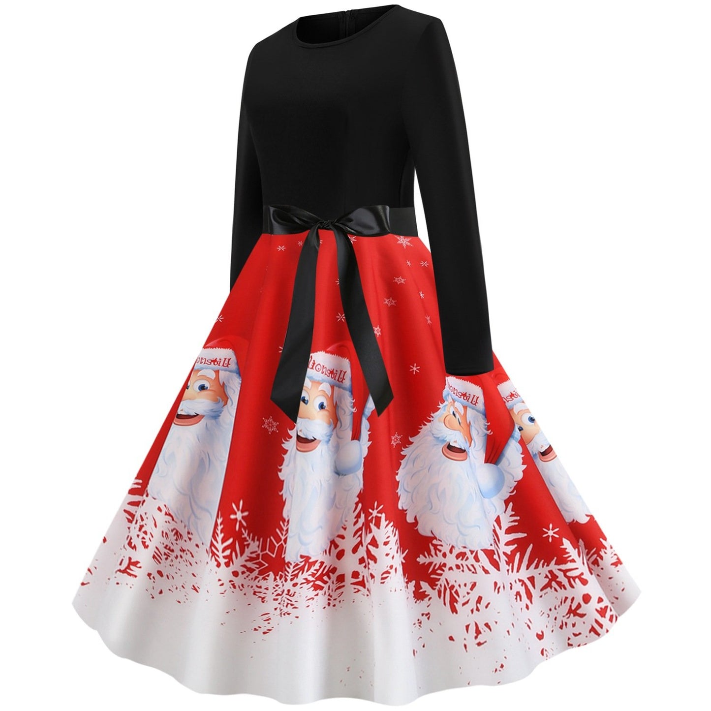 Vintage Merry Christmas Round Neck Long Sleeves Dresses-STYLEGOING