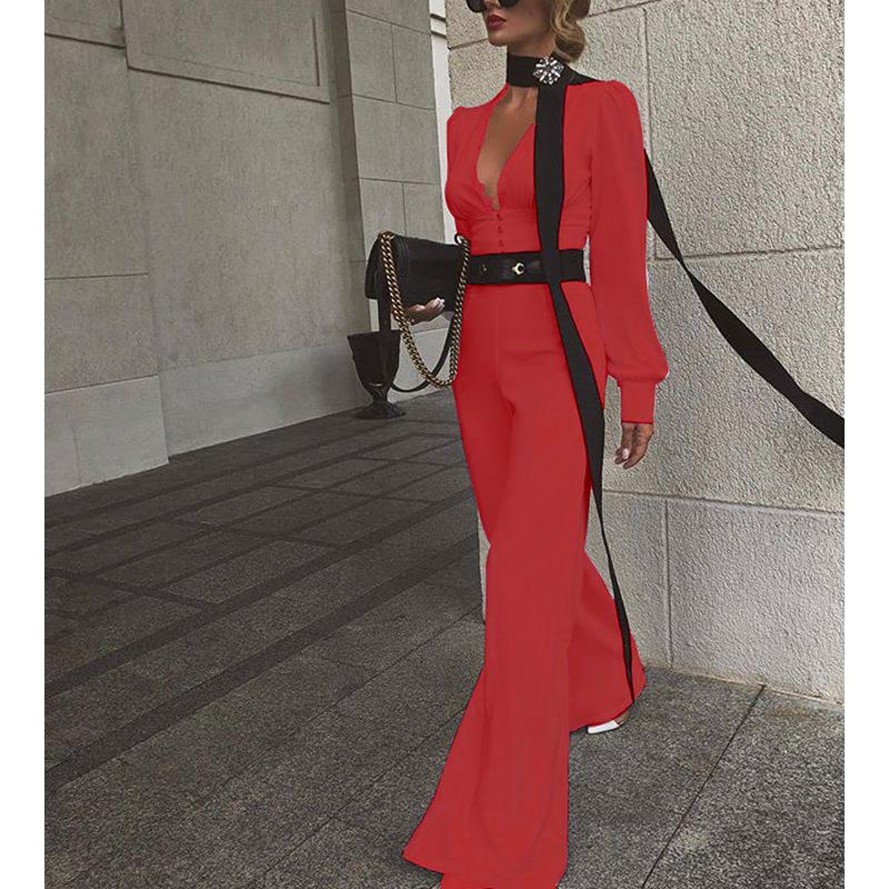 Classy High Waist Long Sleeves Jumpsuits-STYLEGOING