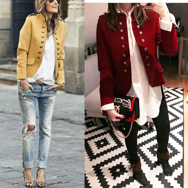Women Button Woolen Blazer Overcoat