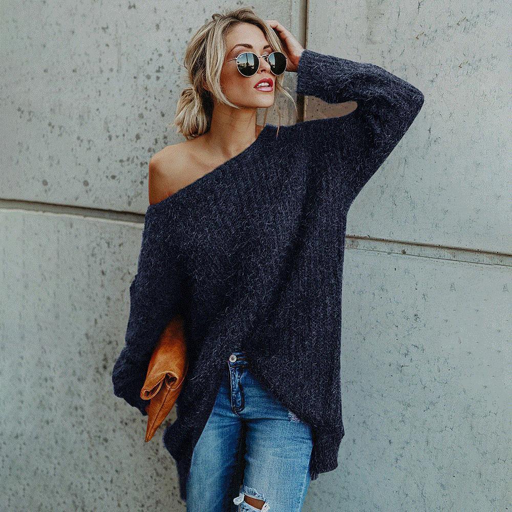 Off The Shoulder Long Sleeves Loose Sweater-STYLEGOING