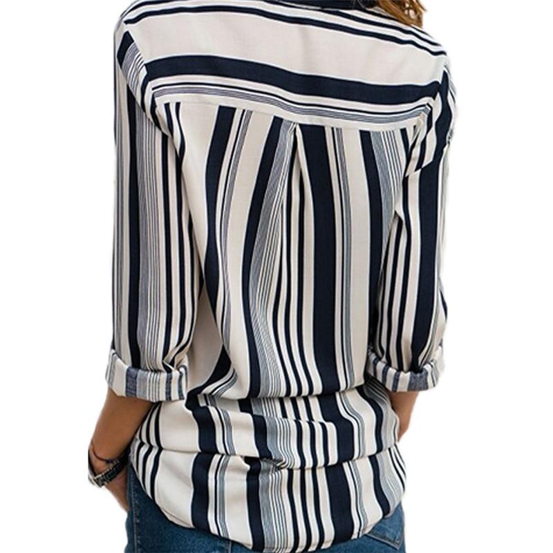 Long Sleeves Casual Striped Chiffon Shirts-STYLEGOING