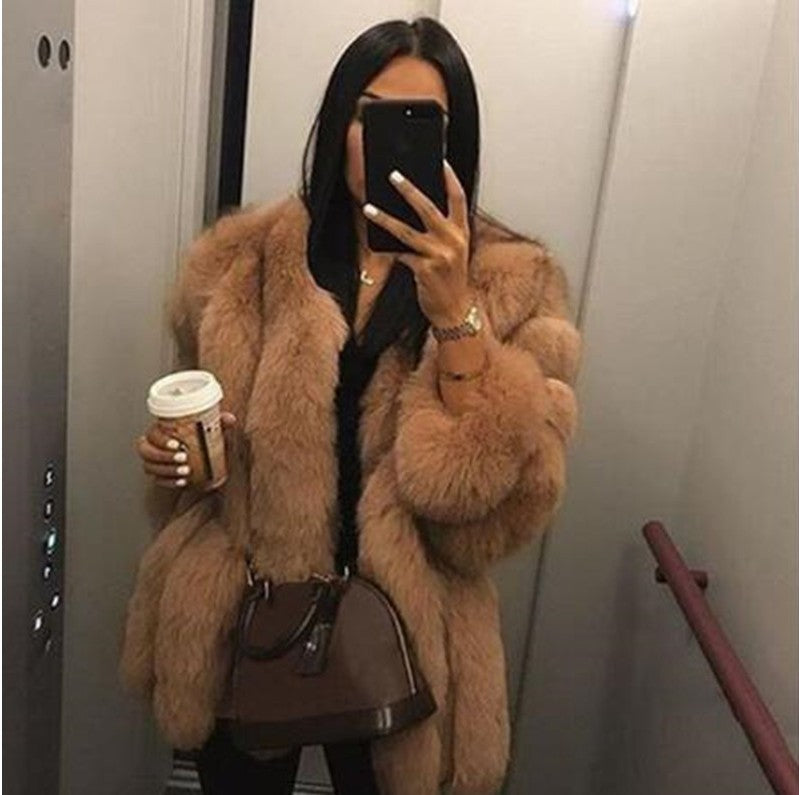 Artificial Fox Fur Women Winter Overcoat